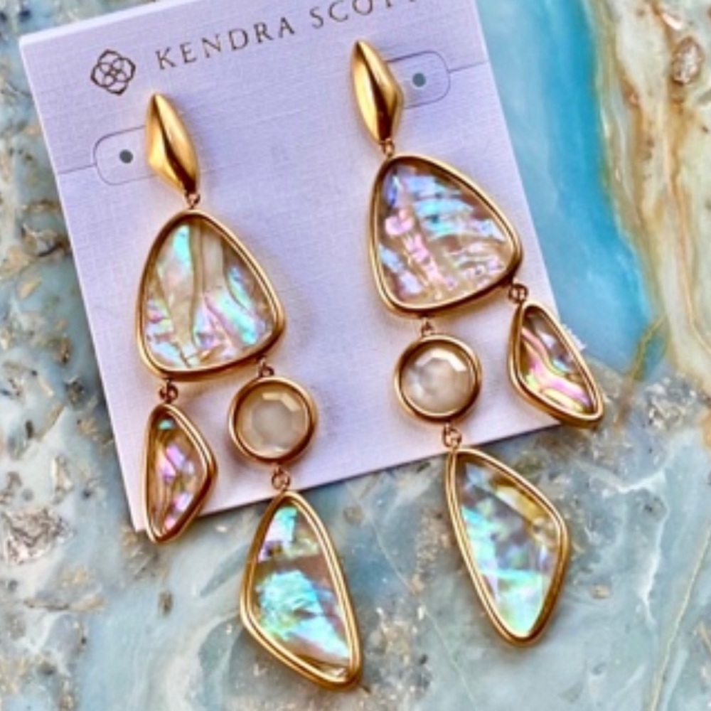 πΊπHPππΊ NWT Kendra Scott Margot Gold Abalone Statement Earrings - Picture 8 of 14